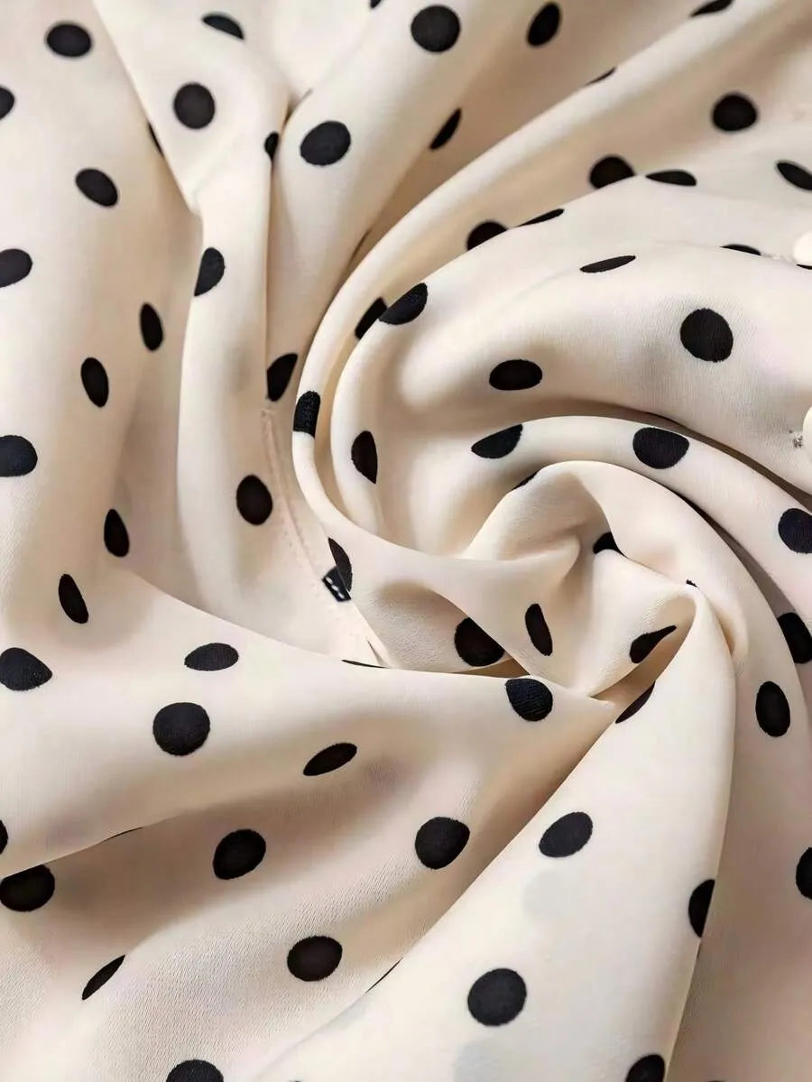 SHEIN GlowEve بلوزة نسائي وأكمام منتفخة بنقاط برباط خصر وأزرار جانبية