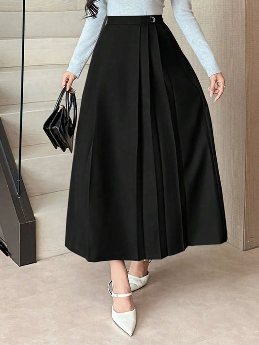SHEIN DAZY تنورة طويلة بخصر عالي وكسرات أنيقة بحزام من