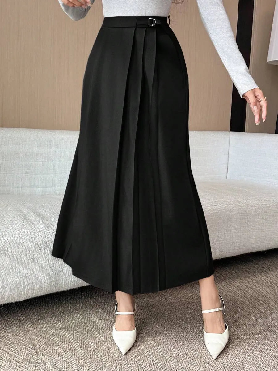 SHEIN DAZY تنورة طويلة بخصر عالي وكسرات أنيقة بحزام من