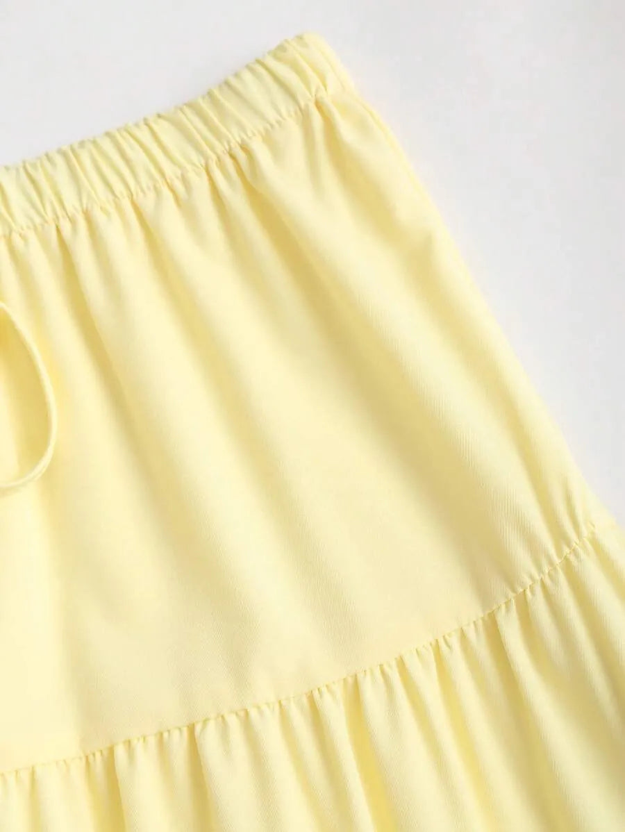SHEIN Sweetra تنورة ميدي فضفاضة بخصر مطاطي وطبقات متدرجة من