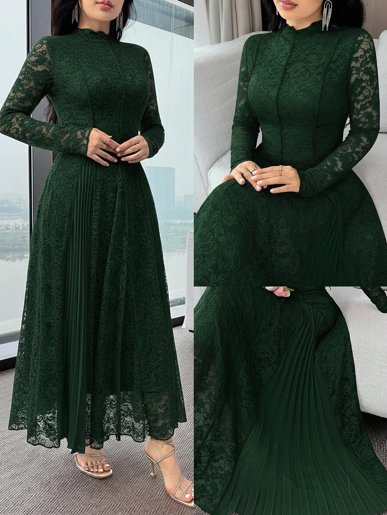 SHEIN Feyla فستان أنيق بلون أحادي دانتيل