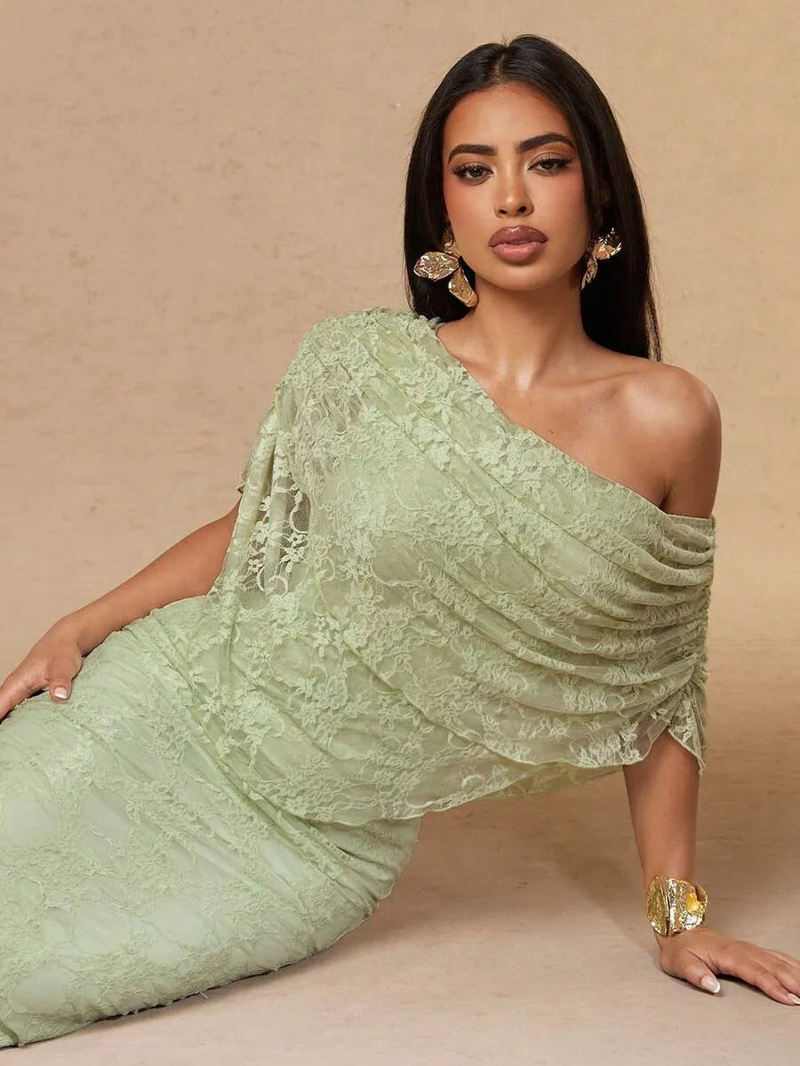 SHEIN Silquee فستان نسائي صيفي أخضر مريمي مزين بالزهور والدانتيل مع حمالات رفيعة