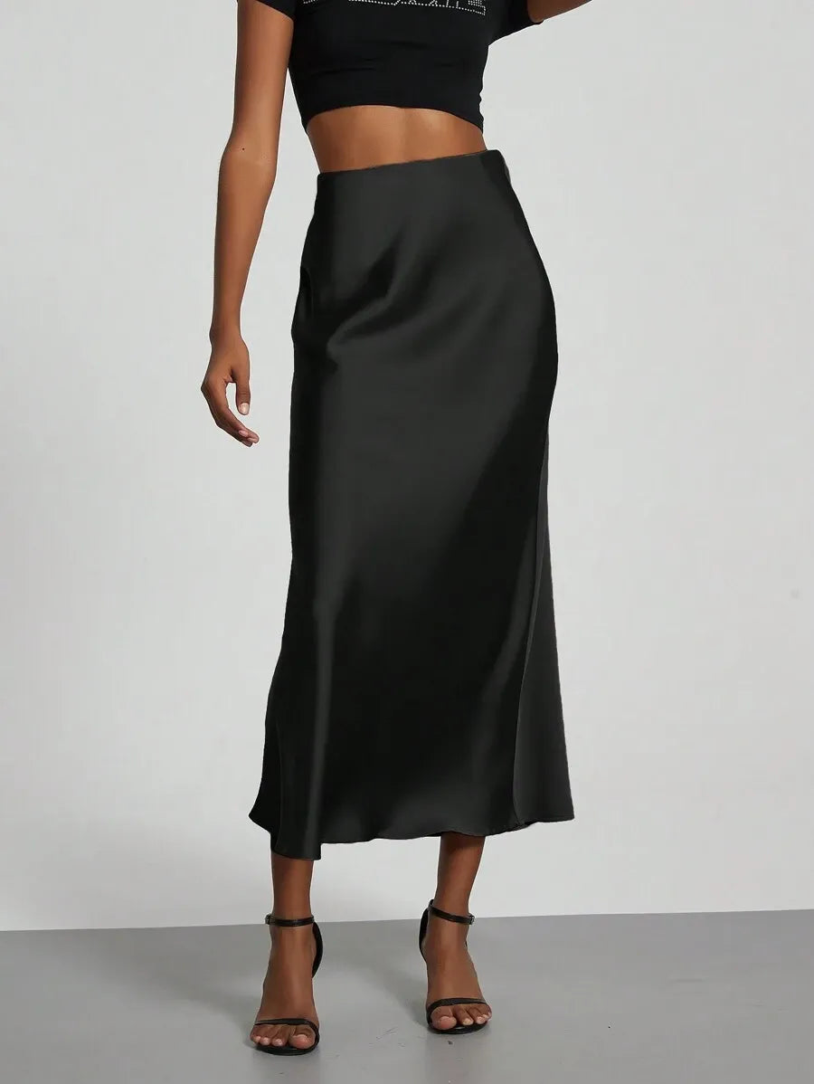 SHEIN Se-Helo Fashion تنورة ماكسي نسائية من الساتان الناعم من