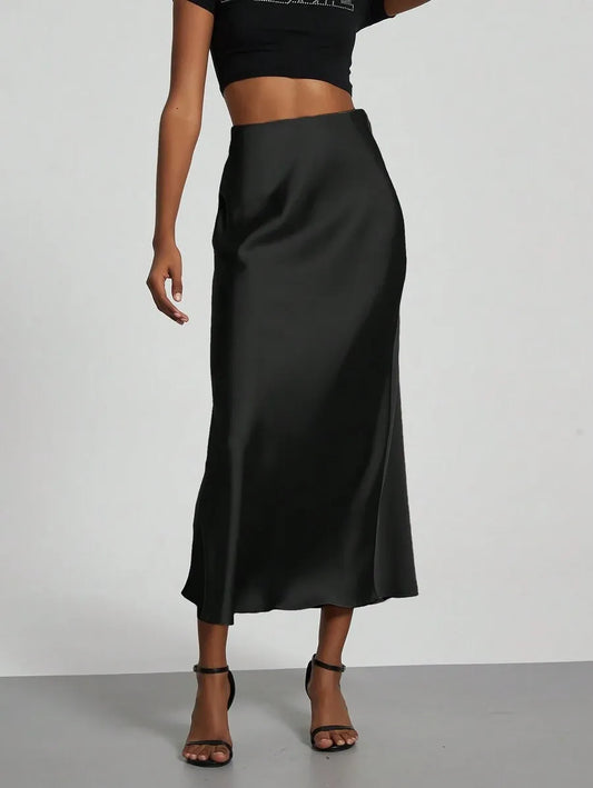 SHEIN Se-Helo Fashion تنورة ماكسي نسائية من الساتان الناعم من