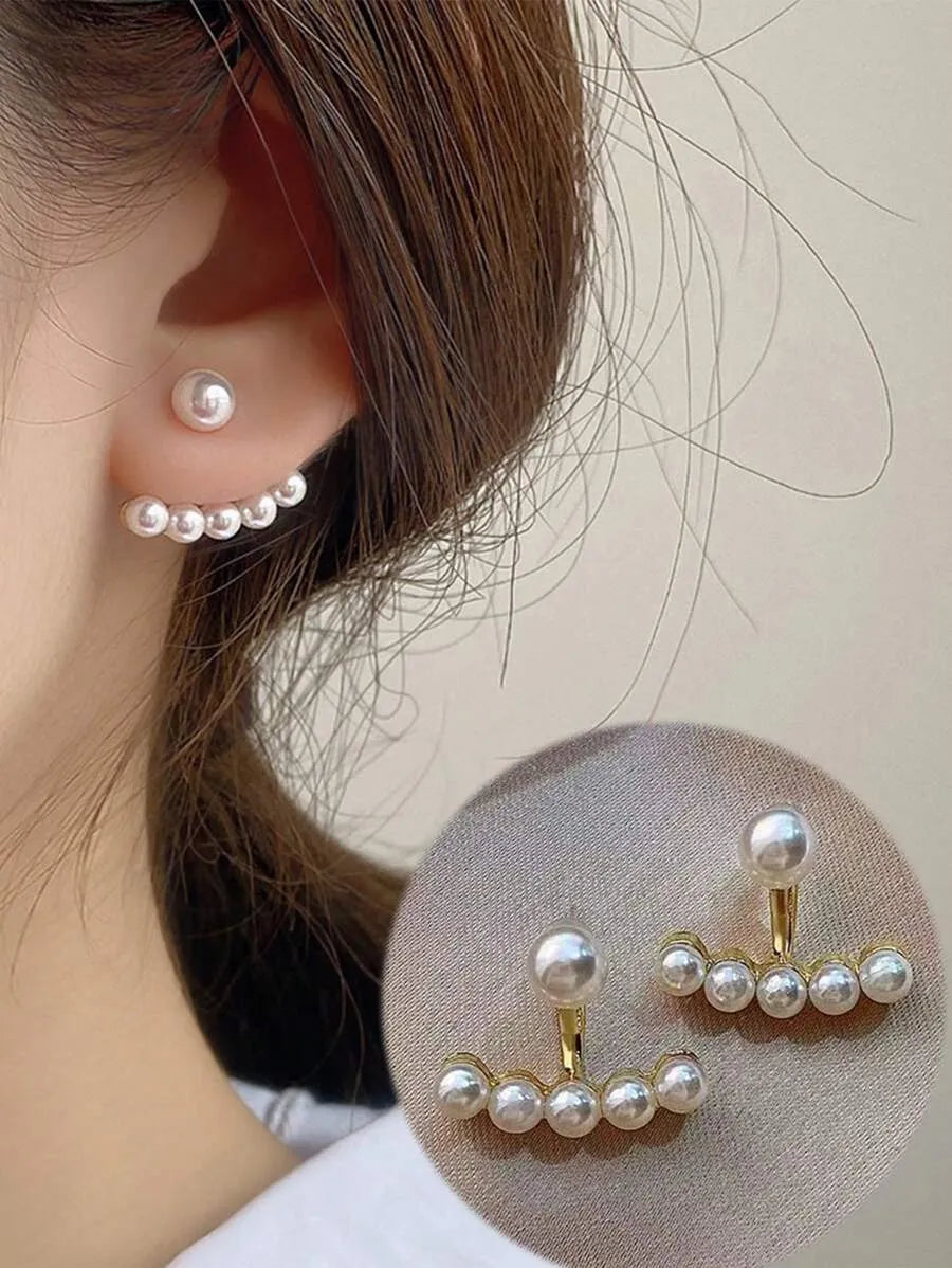 SHEIN topshiny أقراط نسائية خرز بتصميم قلب مزينة باللؤلؤ بلون أبيض