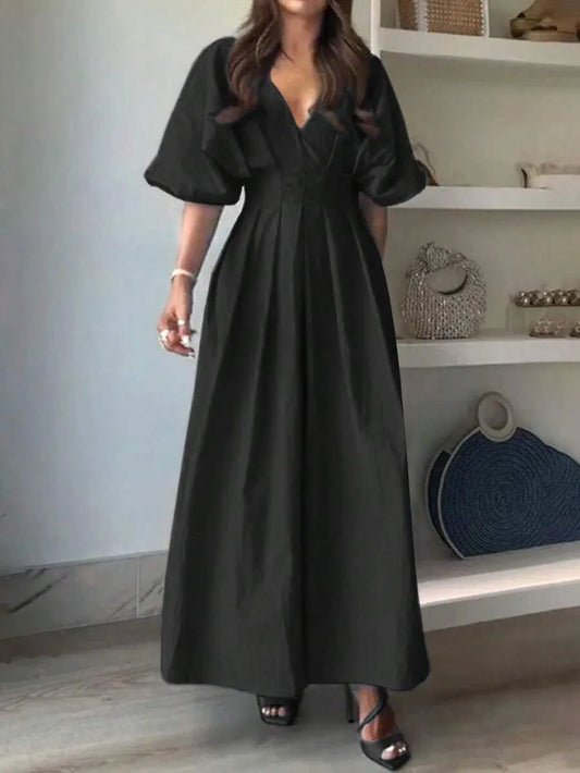 SHEIN فستان طويل وظهر مفرغ وأكمام خفاشية بلون اسود