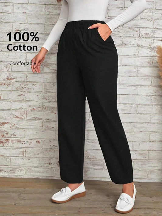 SHEIN بنطلون نسائي قطني بخصر مرن للارتداء اليومي