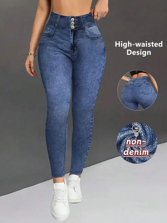 SHEIN سروال نسائي ضيق مطبوع بخصر عالٍ
