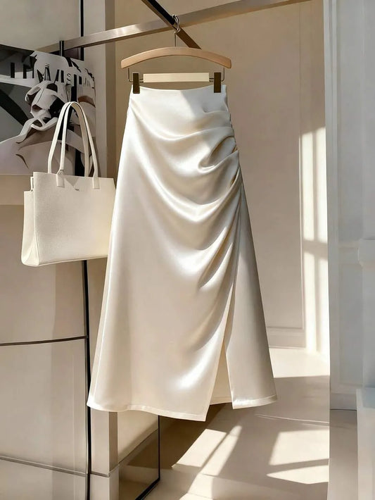 SHEIN تنورة ساتان أنيقة جانبي وشق جانبي