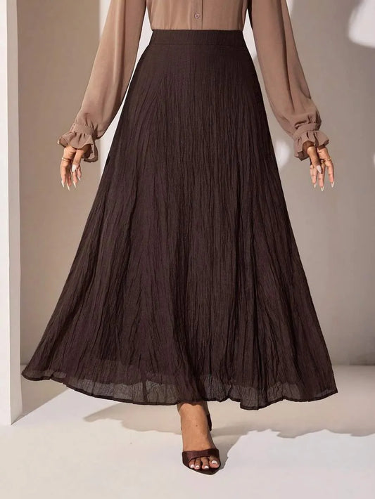 SHEIN Veilorie تنورة نسائية طويلة بقماش مجعد وخصر عالي من