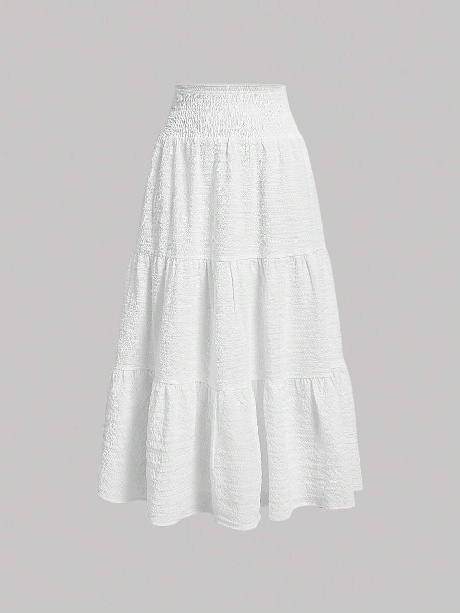 SHEIN MOD تنورة بطبقات وتطريز ناعم