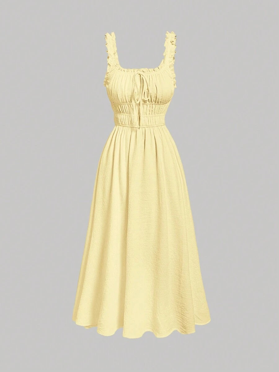 SHEIN MOD فستان أصفر بتصميم مطوي وبسيط