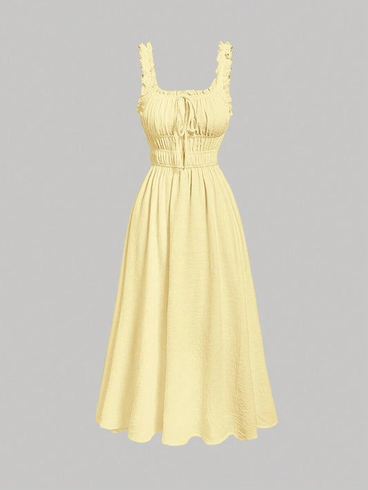 SHEIN MOD فستان أصفر بتصميم مطوي وبسيط