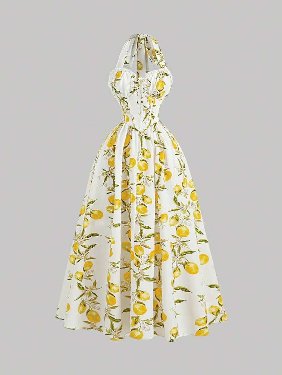 SHEIN MOD فستان متوسط الطول نعومة وأناقة بطبعات صيفية