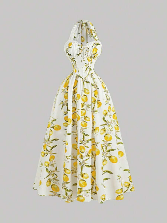 SHEIN MOD فستان متوسط الطول نعومة وأناقة بطبعات صيفية