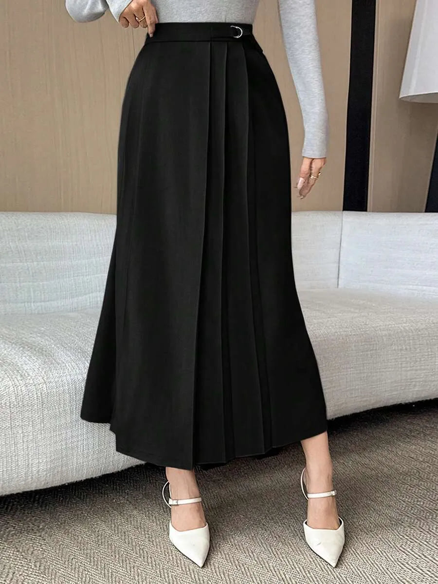 SHEIN DAZY تنورة طويلة بخصر عالي وكسرات أنيقة بحزام من