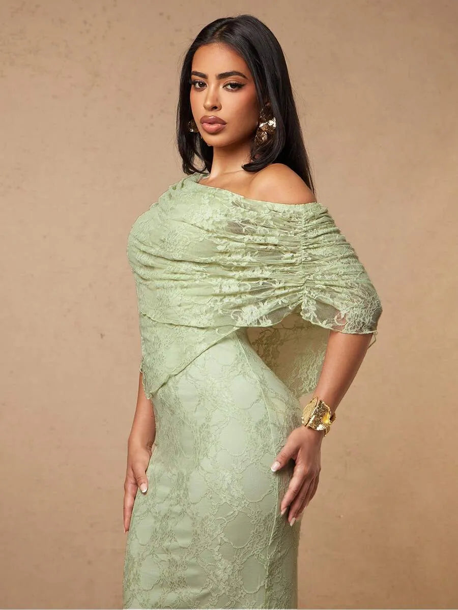 SHEIN Silquee فستان نسائي صيفي أخضر مريمي مزين بالزهور والدانتيل مع حمالات رفيعة
