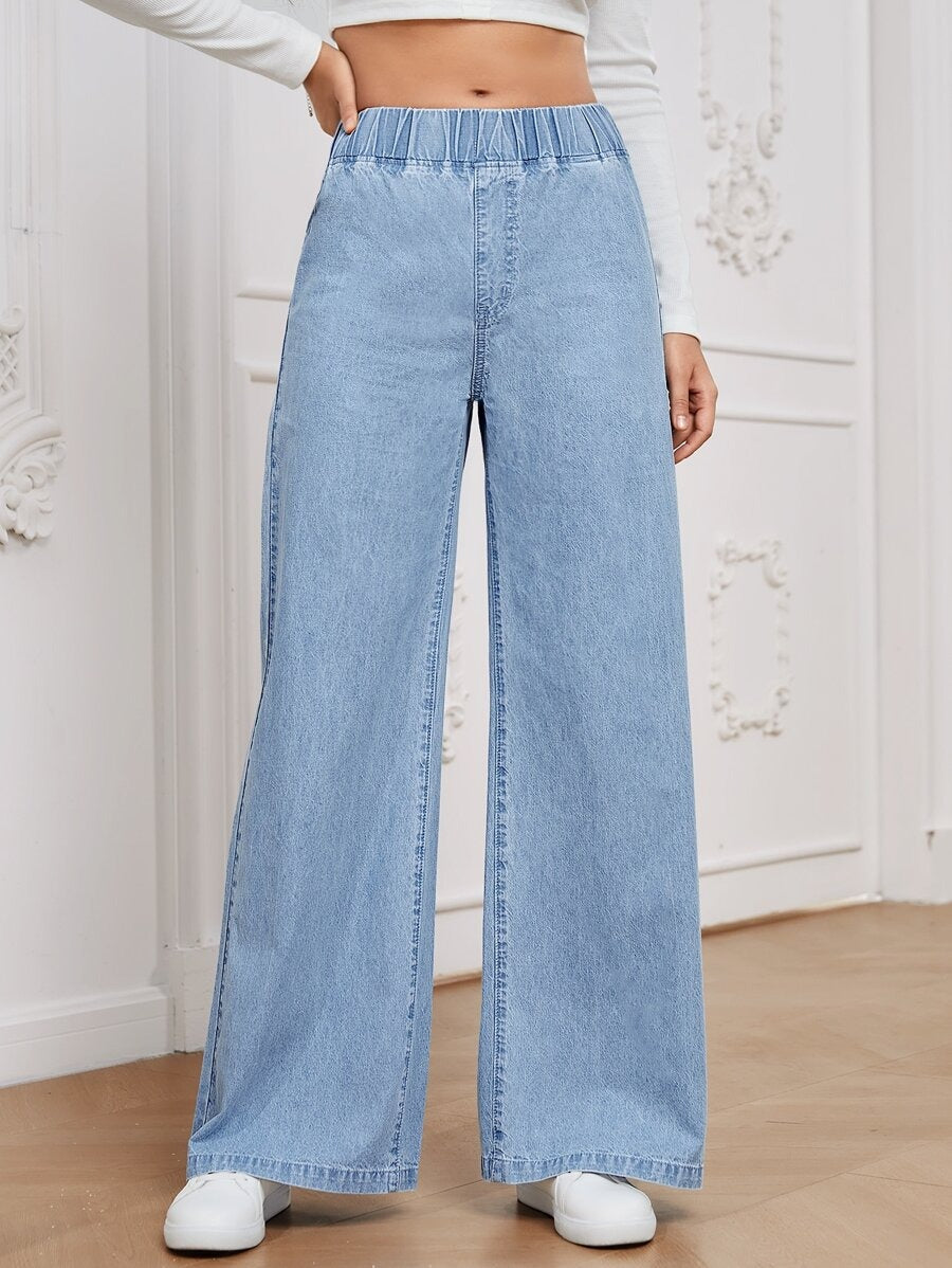 SHEIN EMERY ROSE بنطلون جينز بخصر مرن وأرجل واسعة