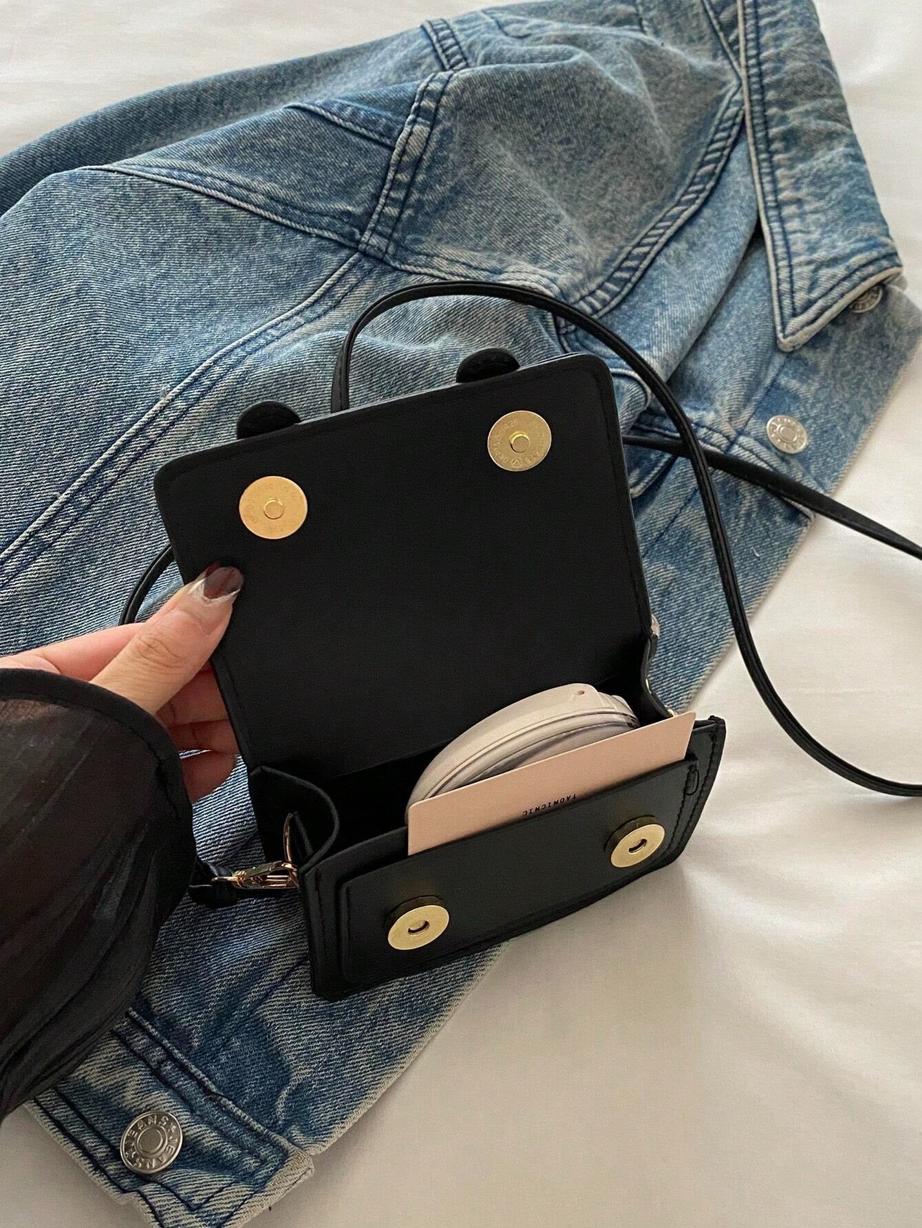 SHEIN حقيبة كتف صغيرة قابلة للقلب بلون أسود