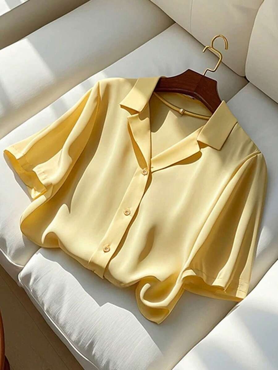 SHEIN بلوزة كاجوال صيفية بلون أصفر مبهج