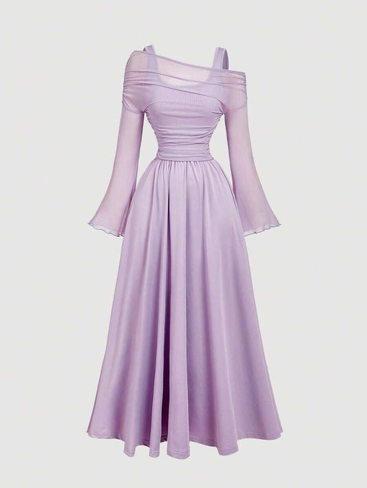 SHEIN MOD فستان ارجواني بأكمام طويلة بفتحات وكتاف مكشوفة