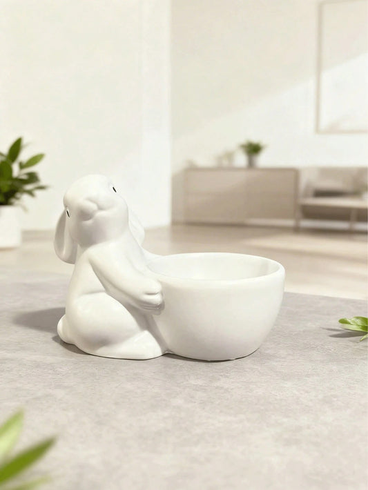 SHEIN كأس تخزين بيض بشكل أرنب من الراتنج للديكور المنزلي والمكتب
