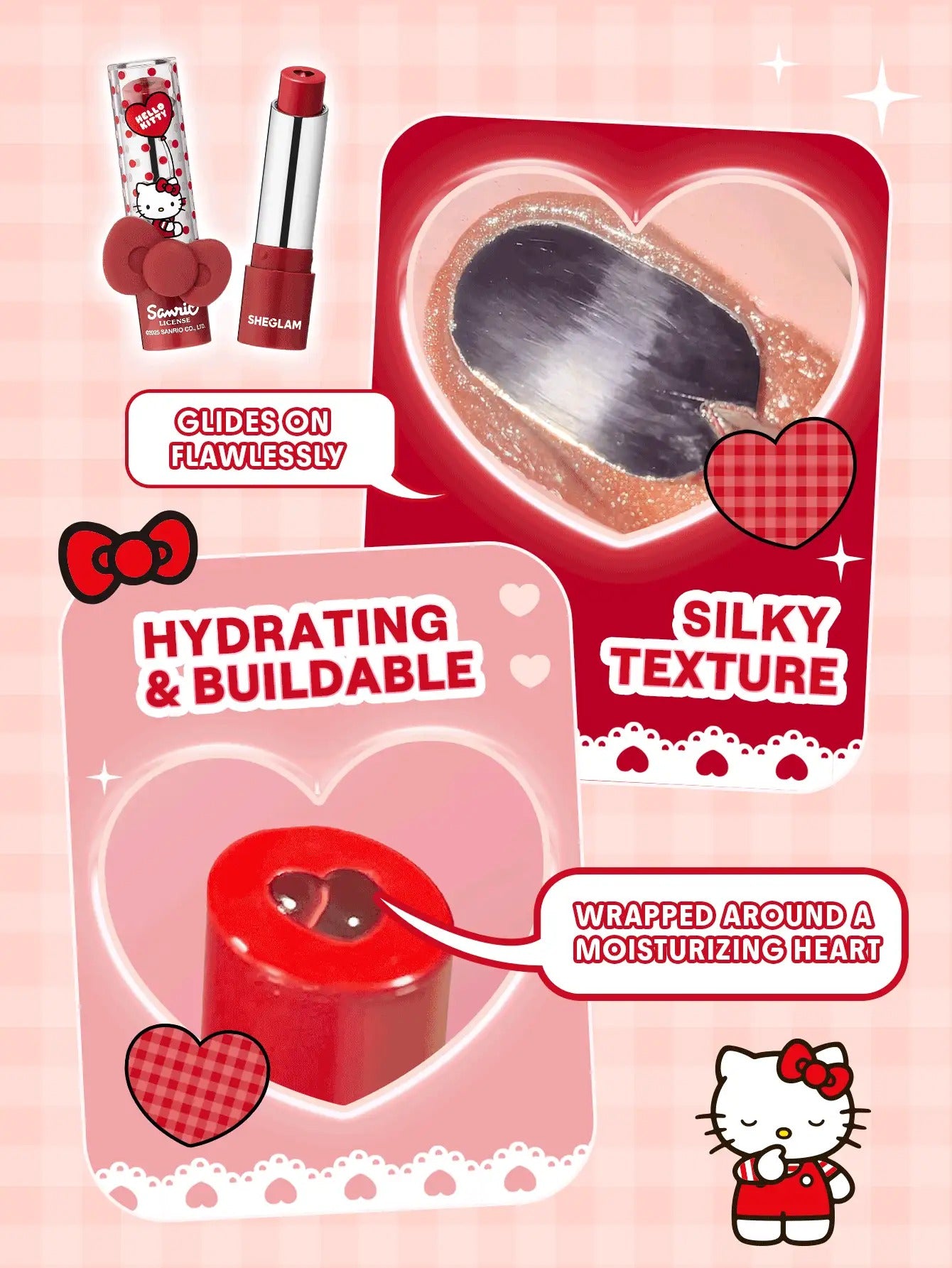 SHEGLAM Hello Kitty Be My Baby Smitten Kitten أحمر شفاه مرطب