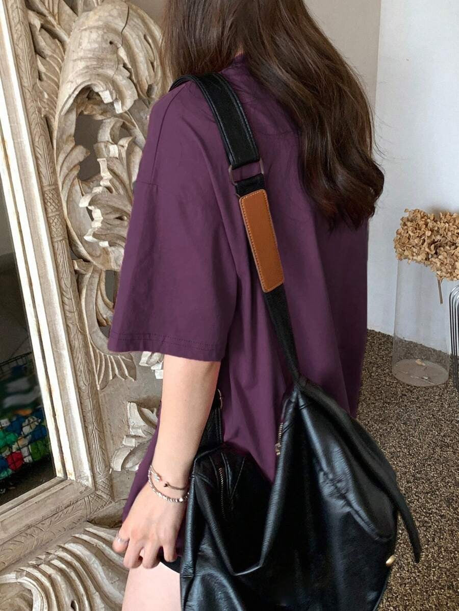 SHEIN DAZY تي شيرت أوفر سايز بلون أرجواني