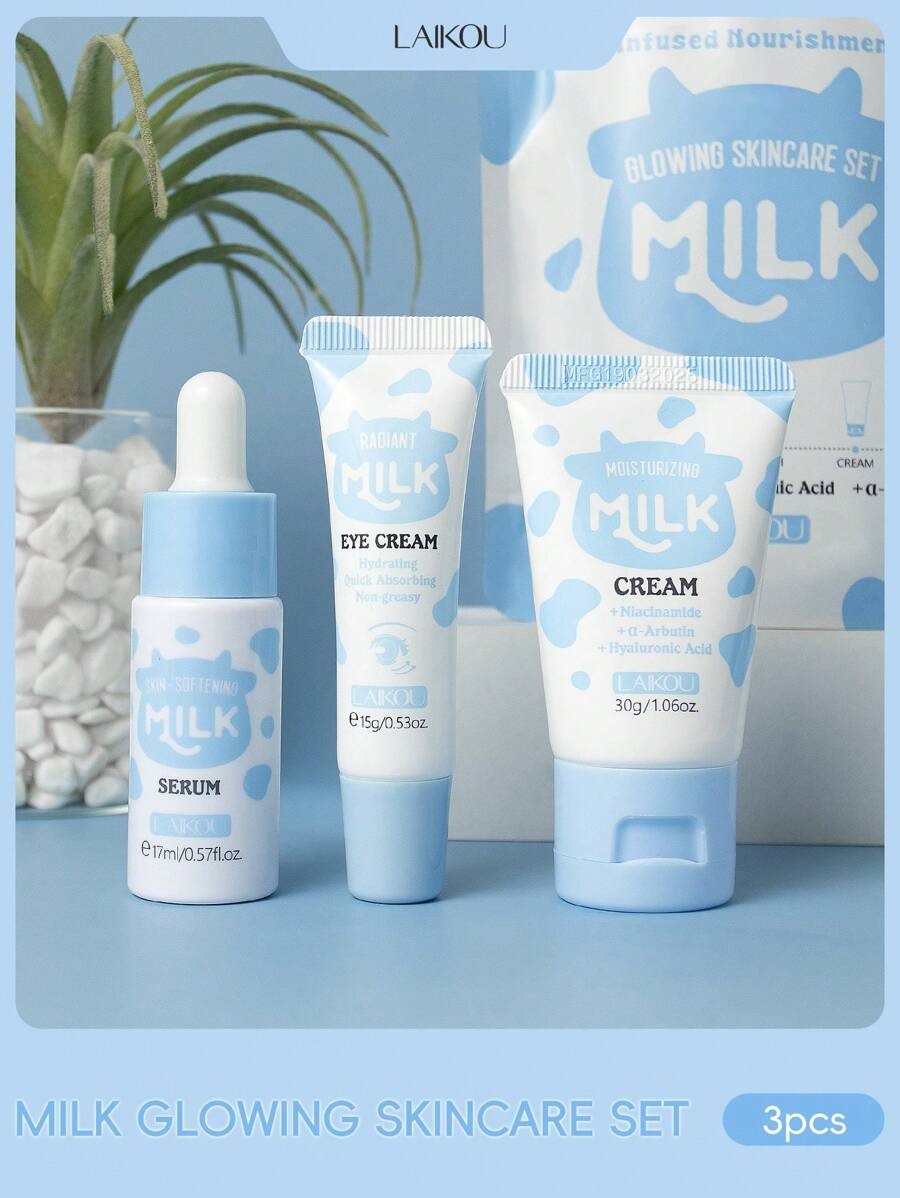 LAIKOU طقم عناية 3 قطع مقاوم للأكسدة يشمل غسول كريم عيون ومرطب