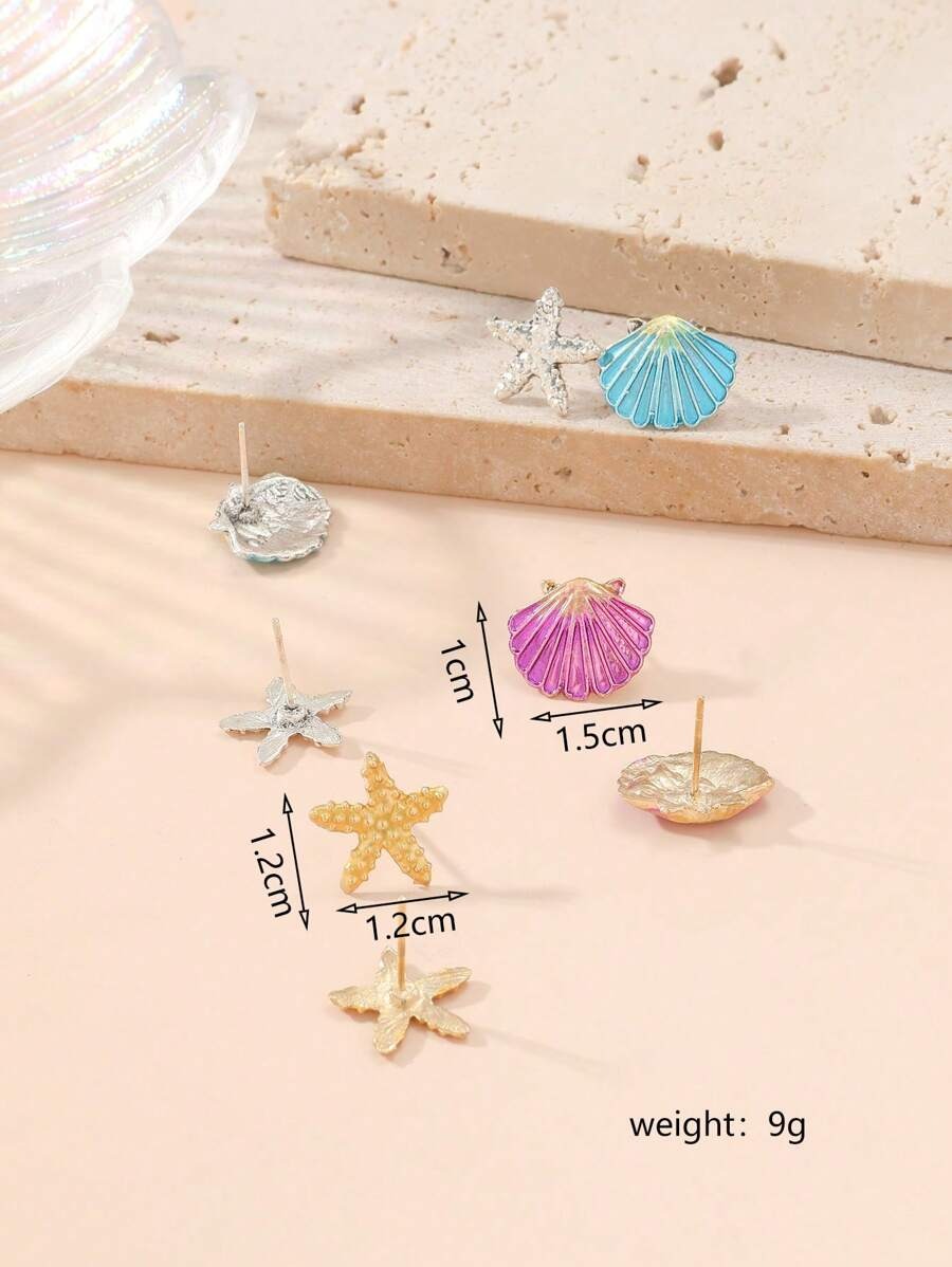 SHEIN طقم أقراط (8 قطع) بلمسة بحرية