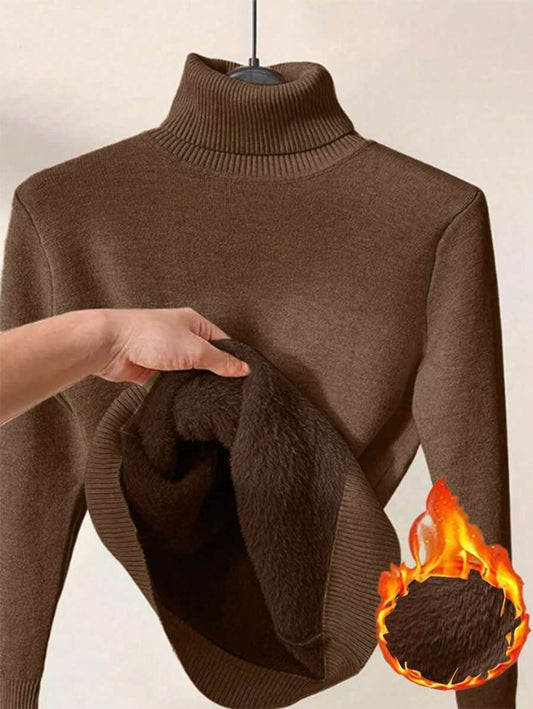 SHEIN كنزة بلون بني حراري بياقة عالية