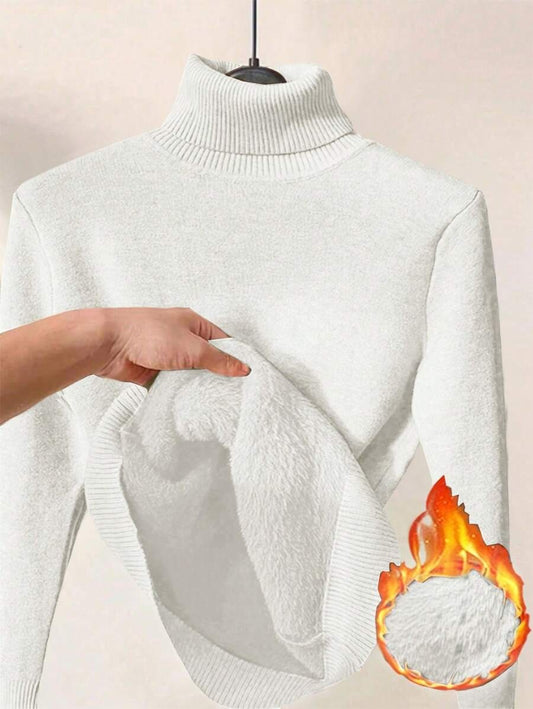 SHEIN كنزة حرارية شتوية ضيقة بياقة عالية بلون أبيض