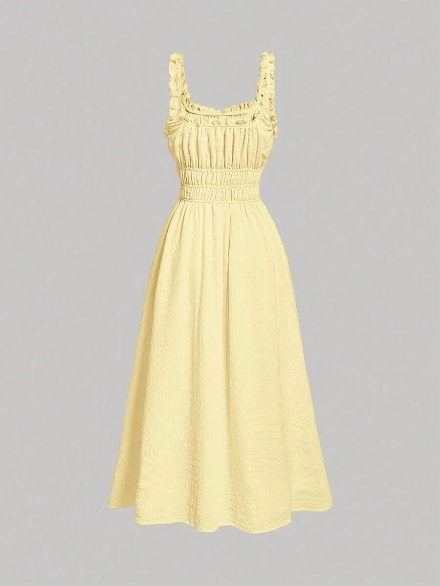 SHEIN MOD فستان أصفر بتصميم مطوي وبسيط