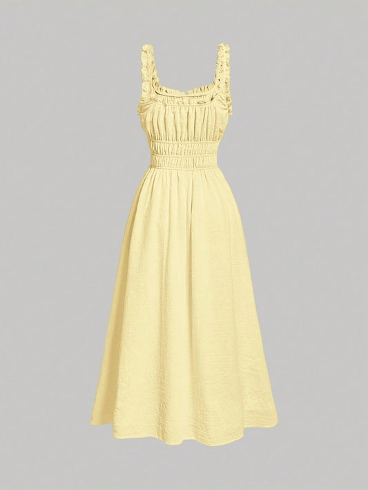 SHEIN MOD فستان أصفر بتصميم مطوي وبسيط