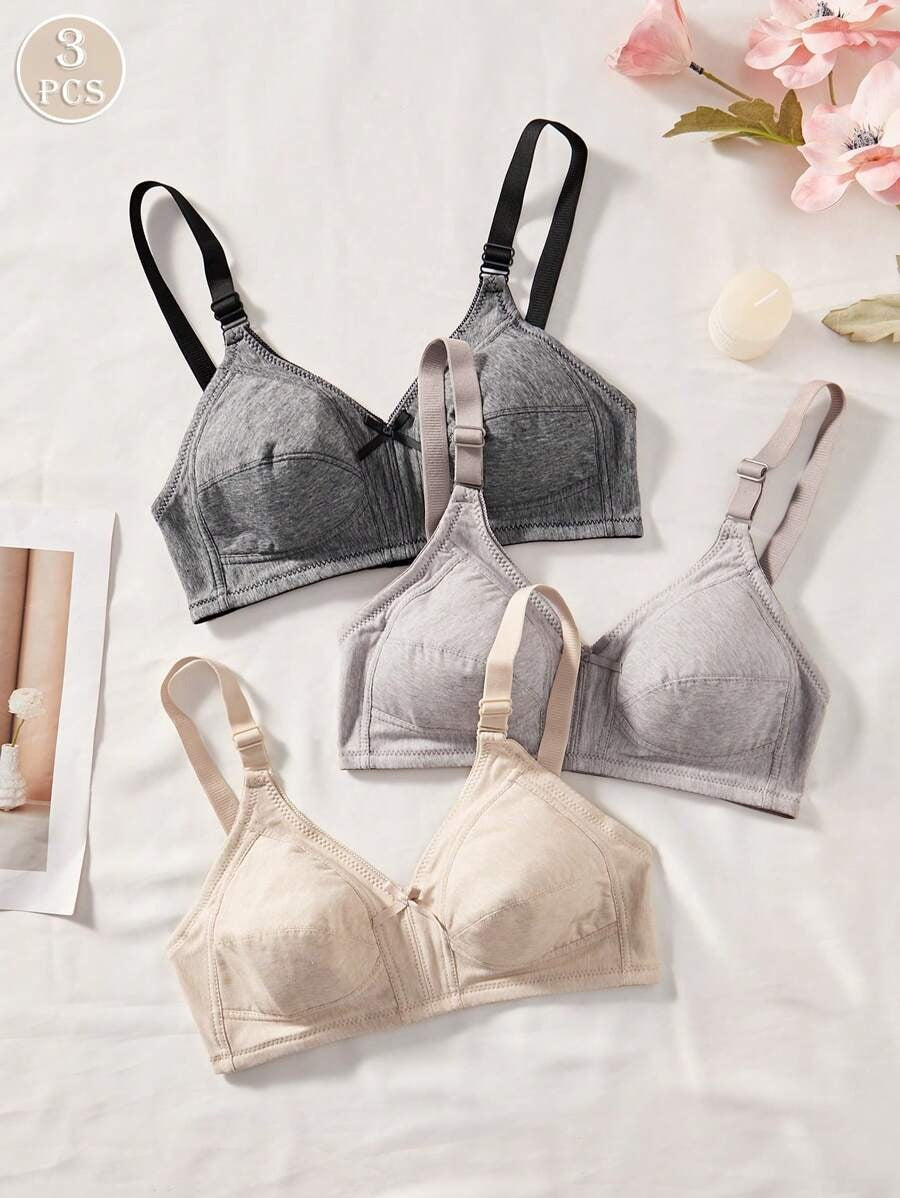 SHEIN طقم مكون من 3 حمالات صدر بلون موحد