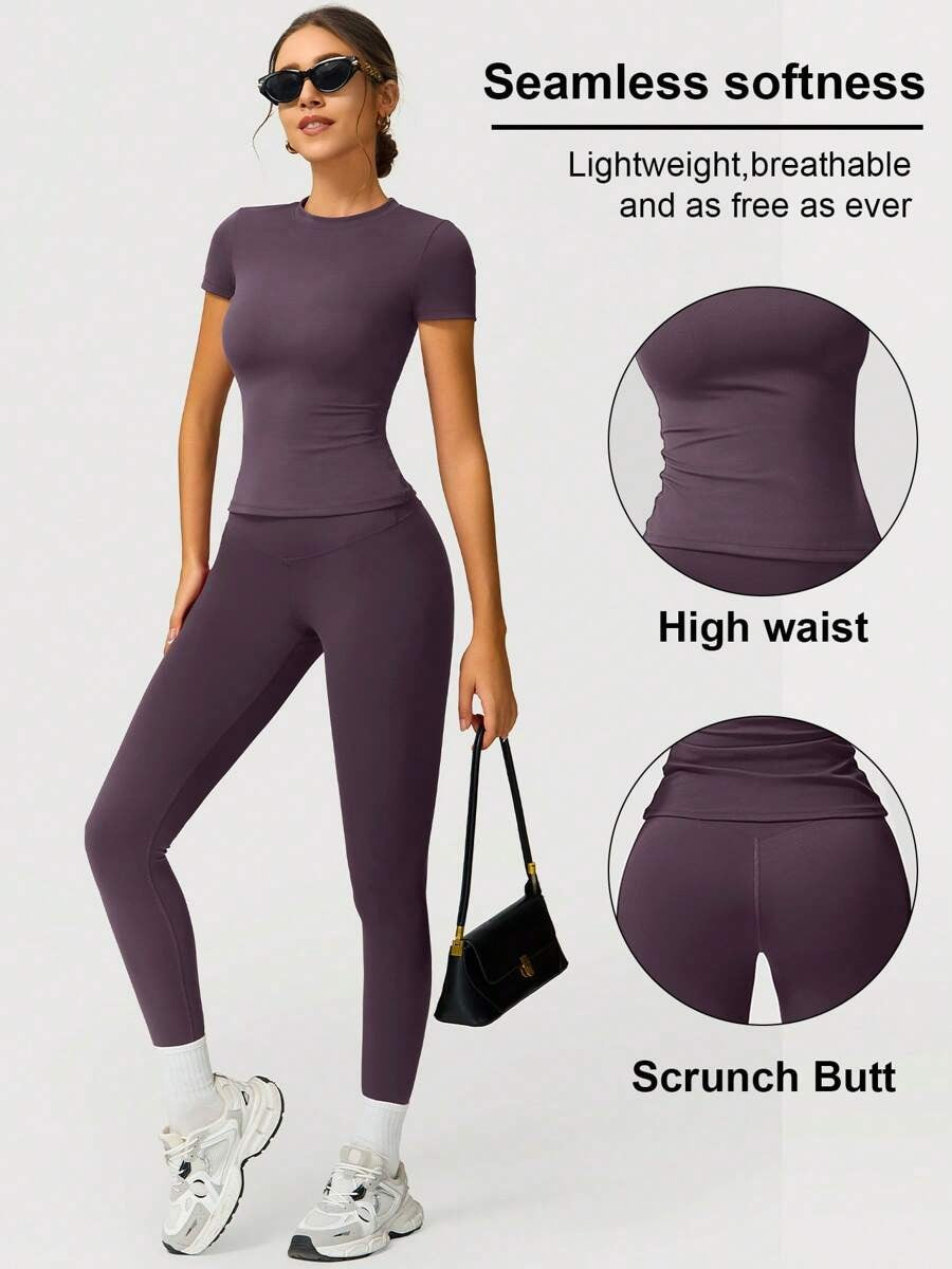 SHEIN طقم رياضي نسائي من قطعتين أرجواني ناعم