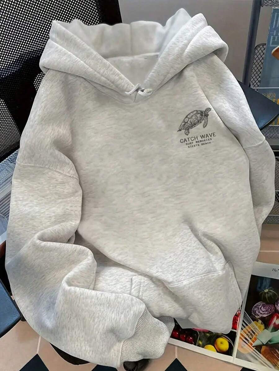 SHEIN هوديي رمادي كاجوال بكتف منخفض