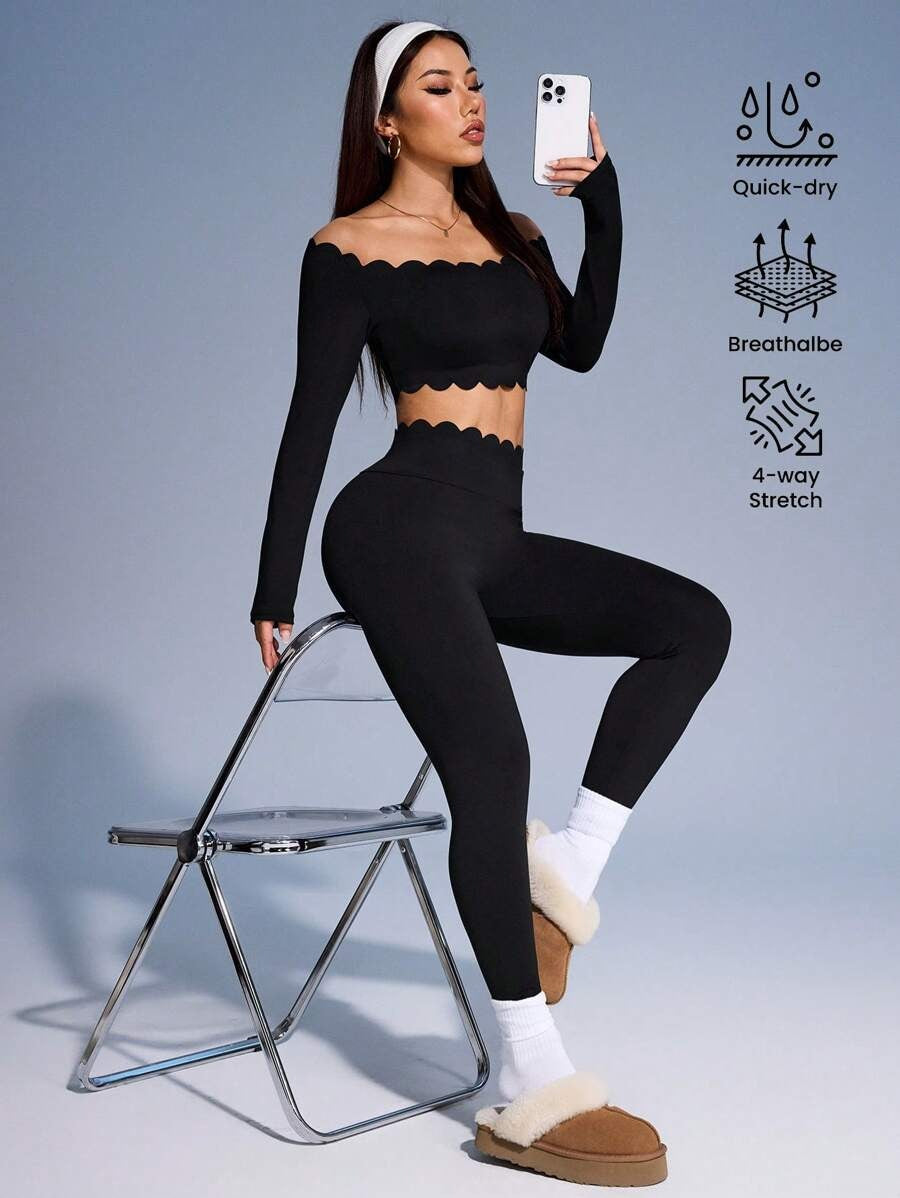 SHEIN طقم رياضي نسائي مزين بأزهار أسود