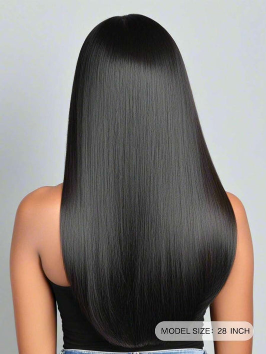 SHEIN باروكة شعر أسود مستقيم بطول 28 بوصة مظهرها طبيعي