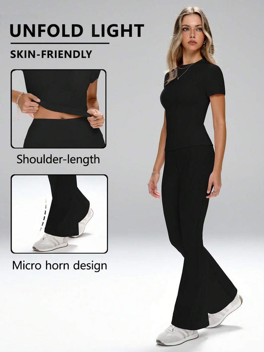 SHEIN طقم  نسائي رياضي قطعتين بلون أسود
