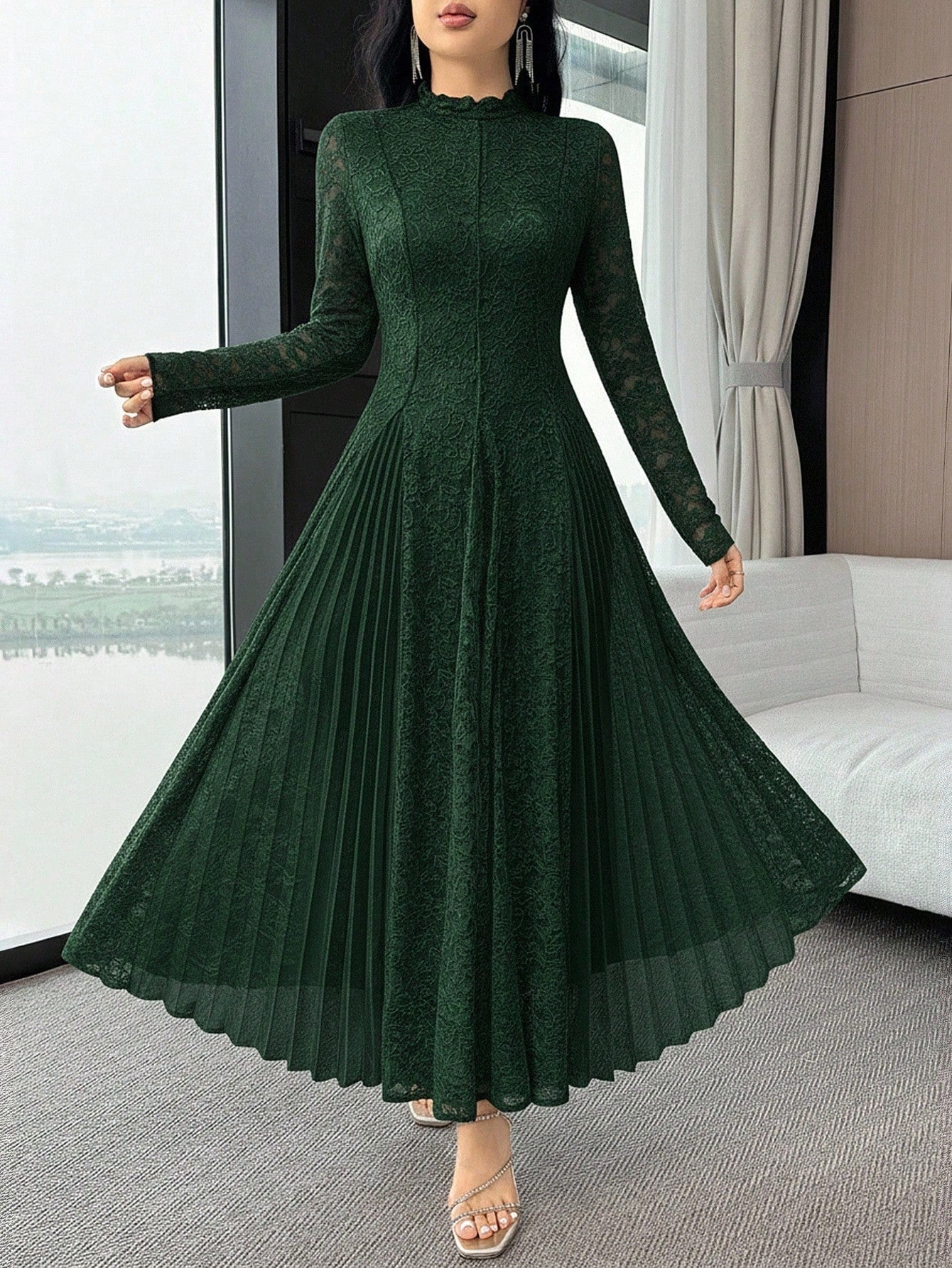 SHEIN Feyla فستان أنيق بلون أحادي دانتيل