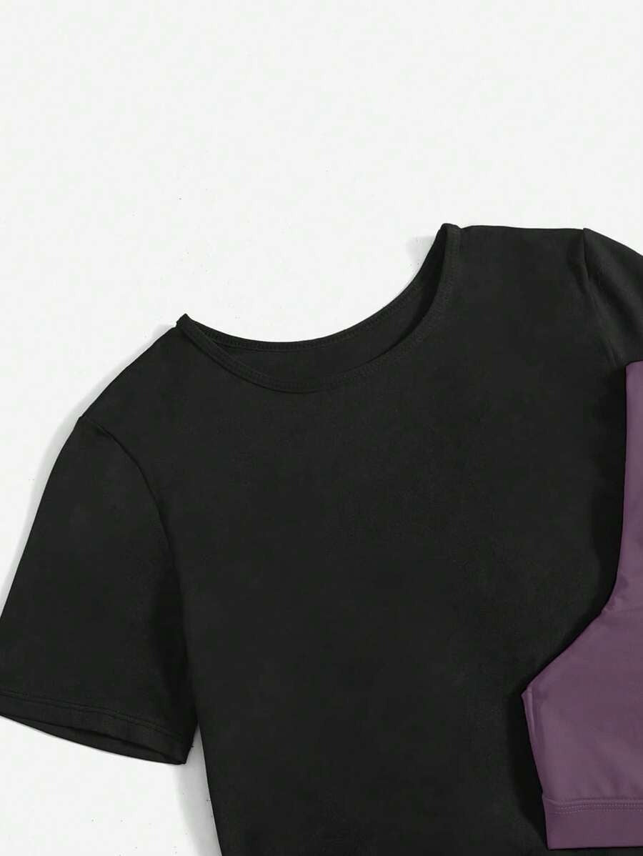 SHEIN بدلة رياضية نسائية بلون أرجواني 3 قطع بخامة ناعمة