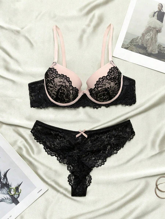 SHEIN Nina Bonheur  طقم ملابس داخلية من قطعتين دانتيل أنيق