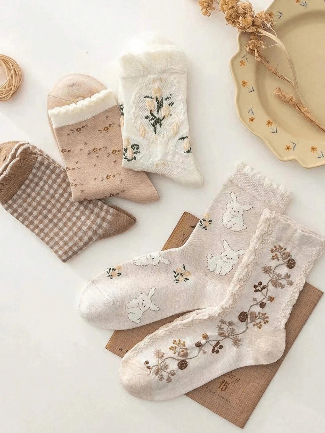 SHEIN جوارب نسائية 5 أزواج مبطنة
