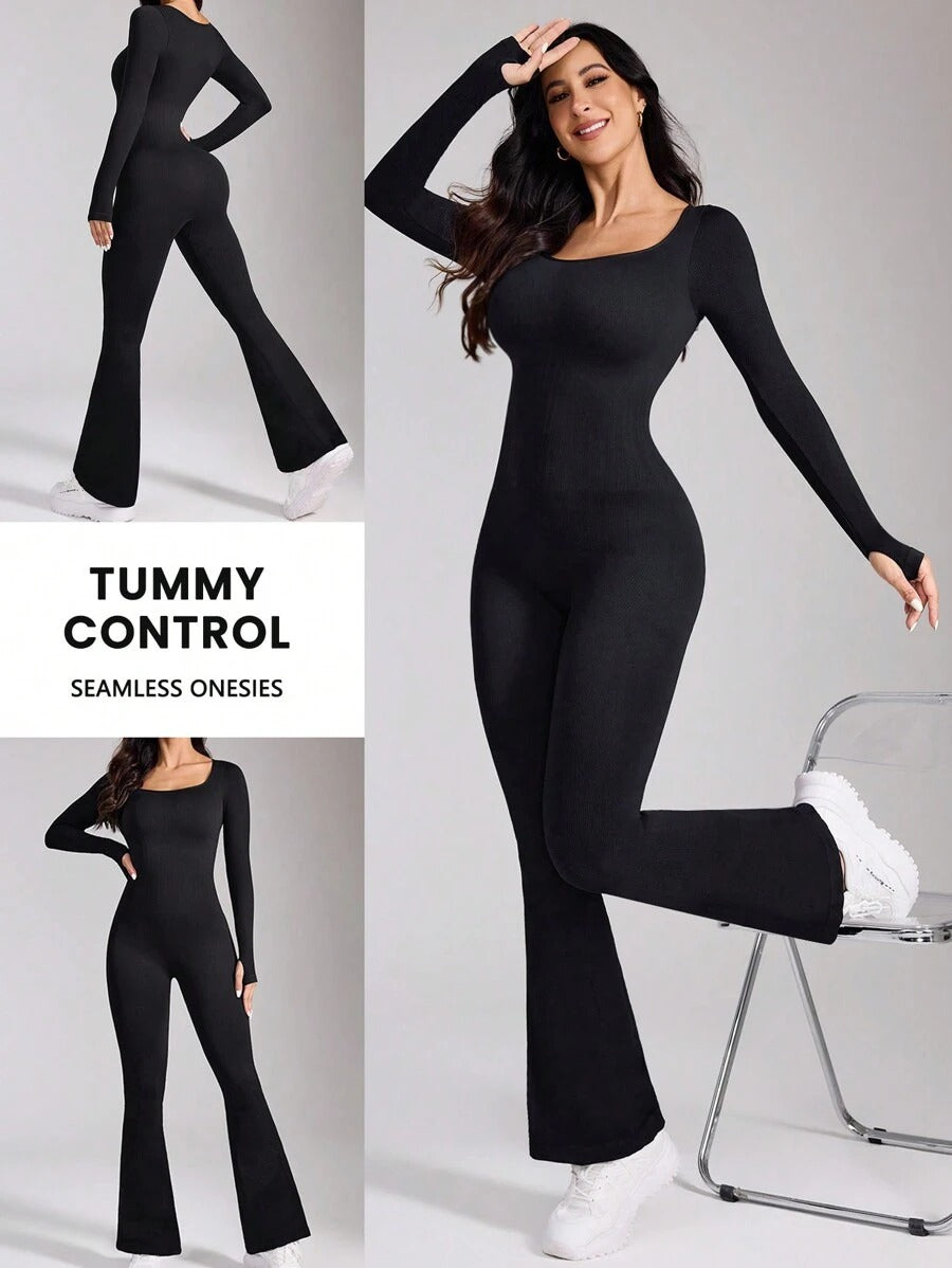 SHEIN Studio Sport جمبسوت رياضي متماسك مع ثقوب للإبهام