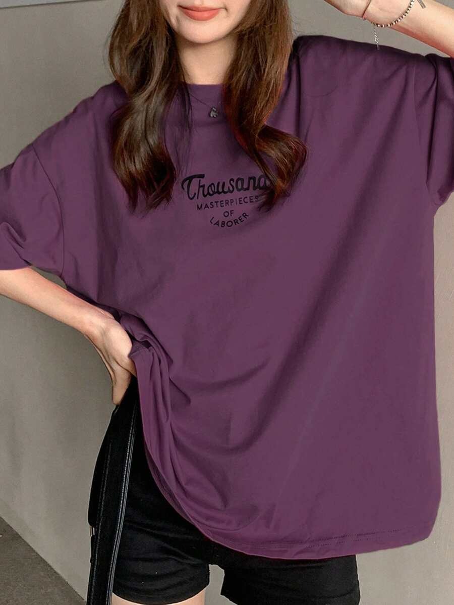 SHEIN DAZY تي شيرت أوفر سايز بلون أرجواني