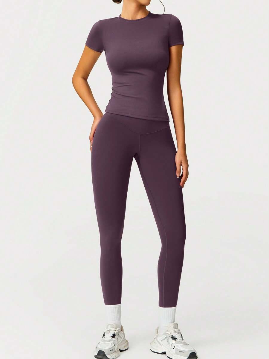 SHEIN طقم رياضي نسائي من قطعتين أرجواني ناعم