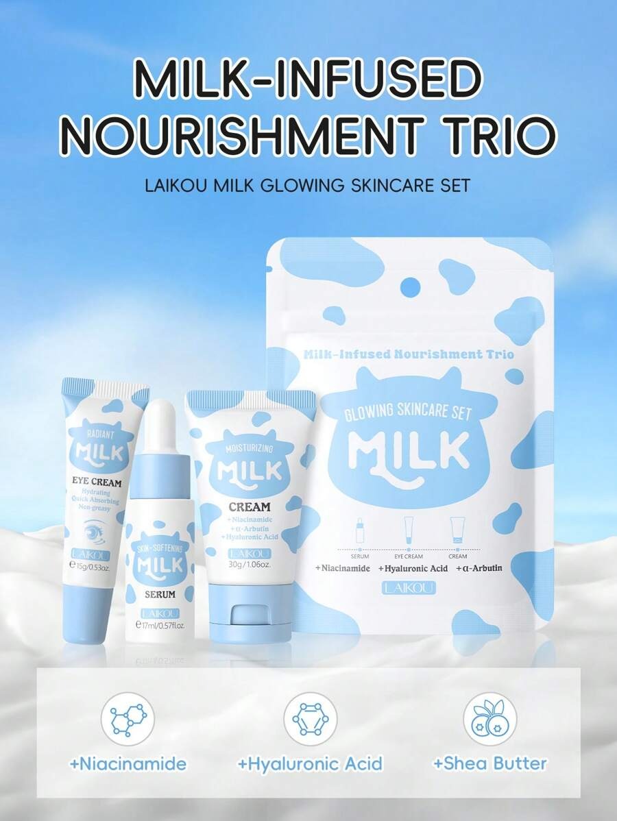 LAIKOU طقم عناية 3 قطع مقاوم للأكسدة يشمل غسول كريم عيون ومرطب