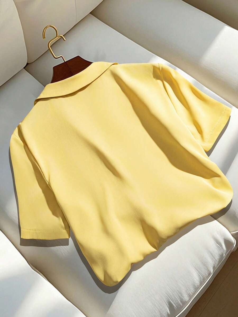 SHEIN بلوزة كاجوال صيفية بلون أصفر مبهج