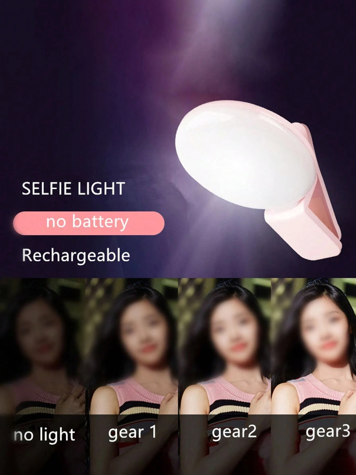 SHEIN LED ضوء سيلفي حلقي  محمول بمشبك أبيض